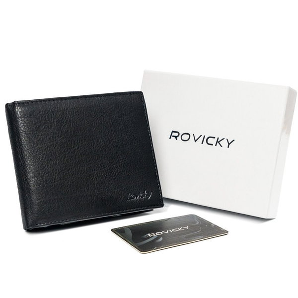 Poziomy portfel męski ze schowkiem na suwak, skóra naturalna, RFID Stop  Rovicky